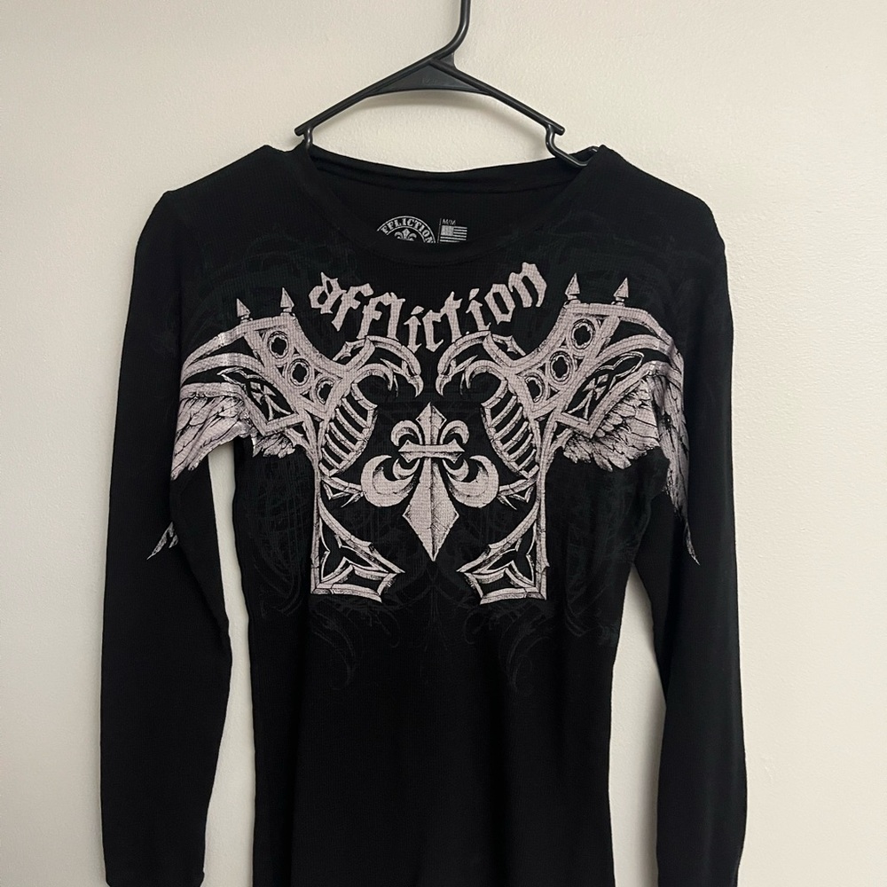 Affliction Black and White Graphic Long Sleeve Shirt